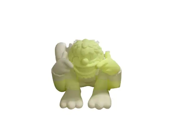 3D printed plastic animal model with detailed surface features.
