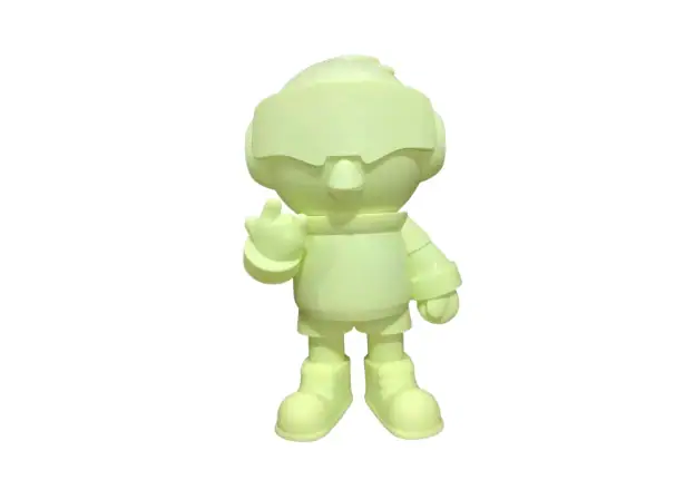 3D printed plastic character model for concept presentation.