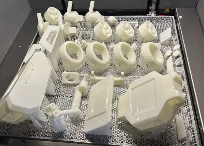 3D printed plastic parts for prototype development.