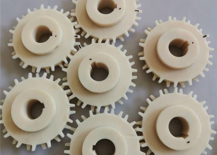 High-precision nylon plastic gear prototypes manufactured by UForProto using CNC plastic machining for engineering validation and low-volume production.