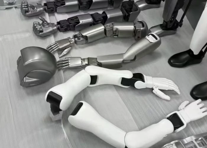 Plastic prototype parts for robotics applications.