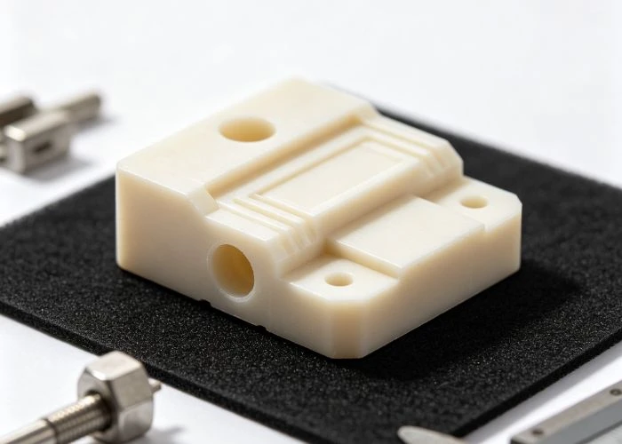Plastic prototype part with datum reference features.