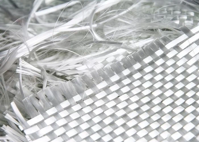Display of glass plastic composite material samples, real shot of new industrial polymer raw materials for manufacturing industry